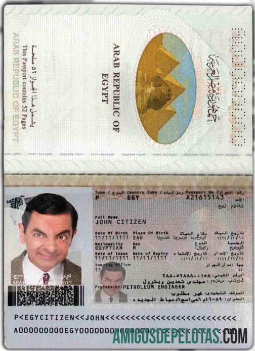 Passaporte do Egito exemplo real